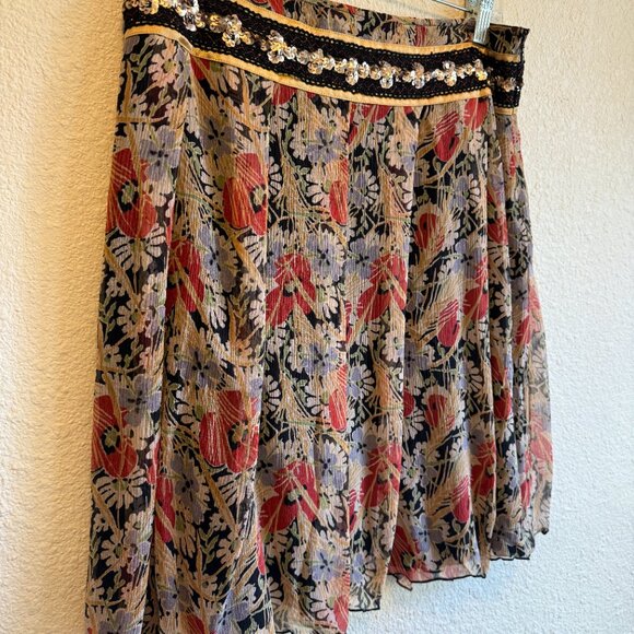 Y2K Vintage FREE PEOPLE Silk Skirt \\ Size 6 // Floral, low rise - Picture 5 of 9